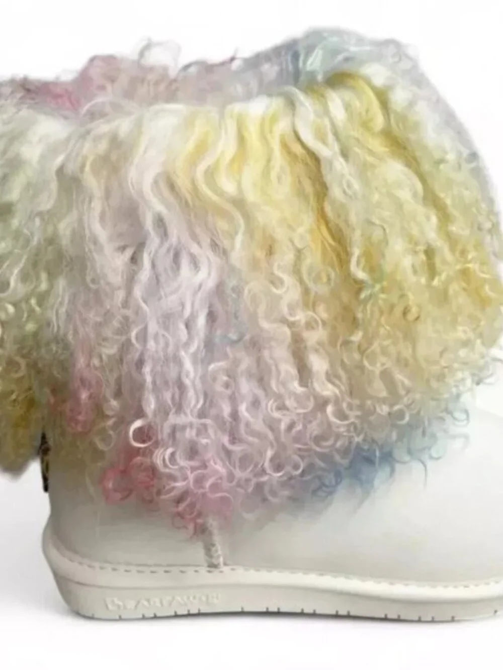 Bearpaw Boo Rainbow Tie-dye Shearling Curly Lamb Fur Boho Sherpa Boots 7 NEW